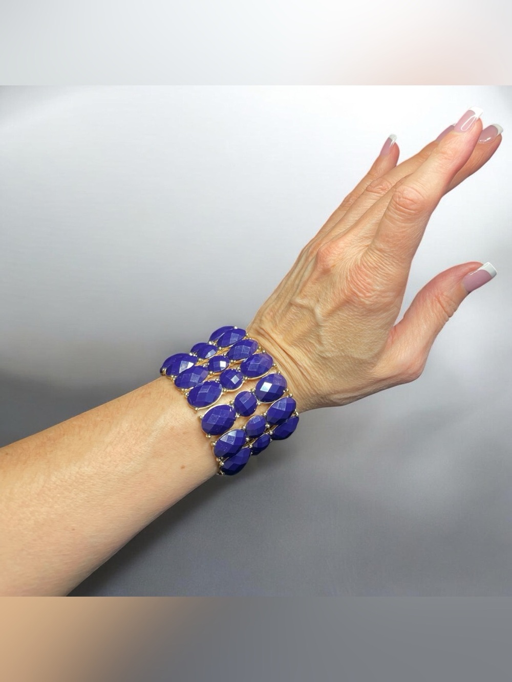 Bold Purple Faceted Bead Stretch Cuff Bracelet